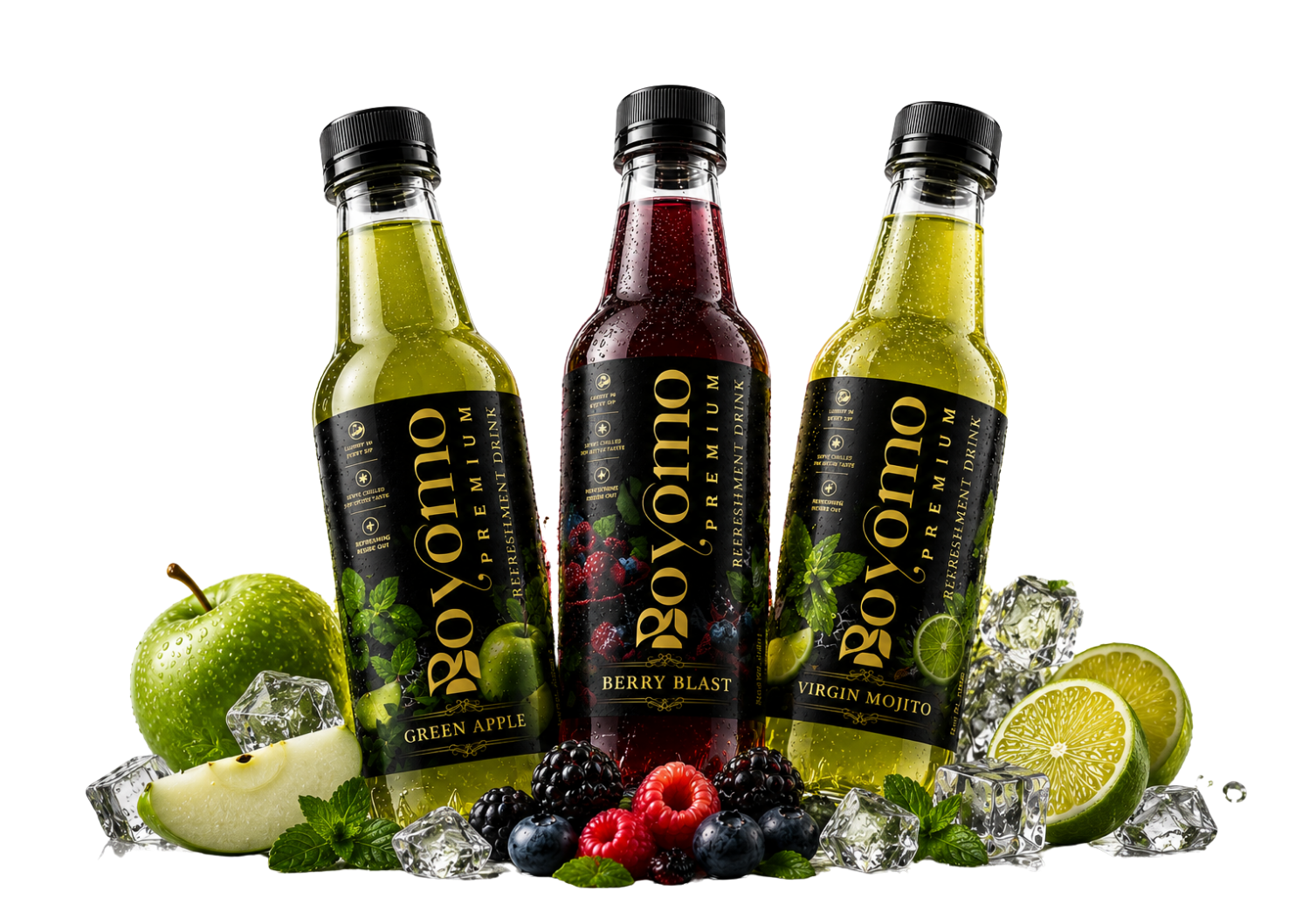 Boyomo Premium Drinks: Berry Blast, Mojito, Green Apple